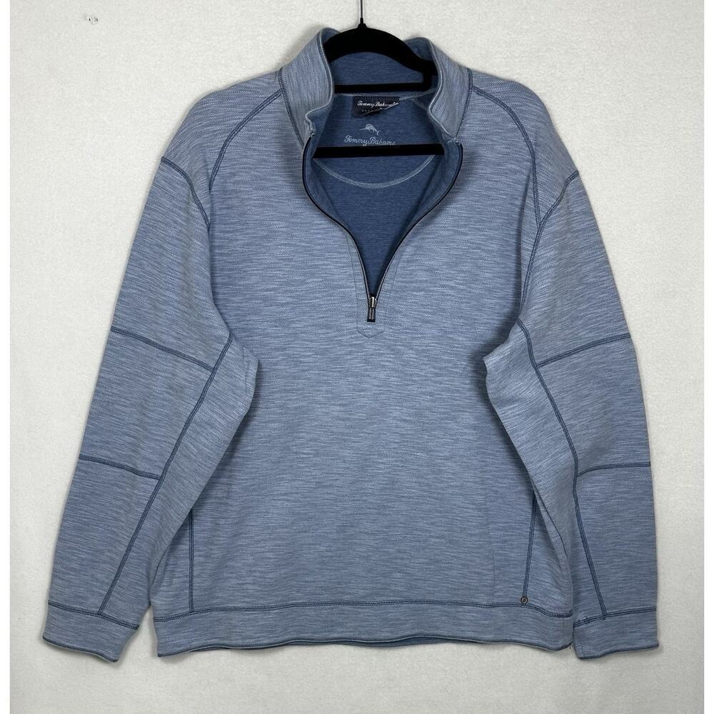 Tommy Bahama Sweater Mens Extra Large Blue 1/4 Quarter Zip Reversible Pullover